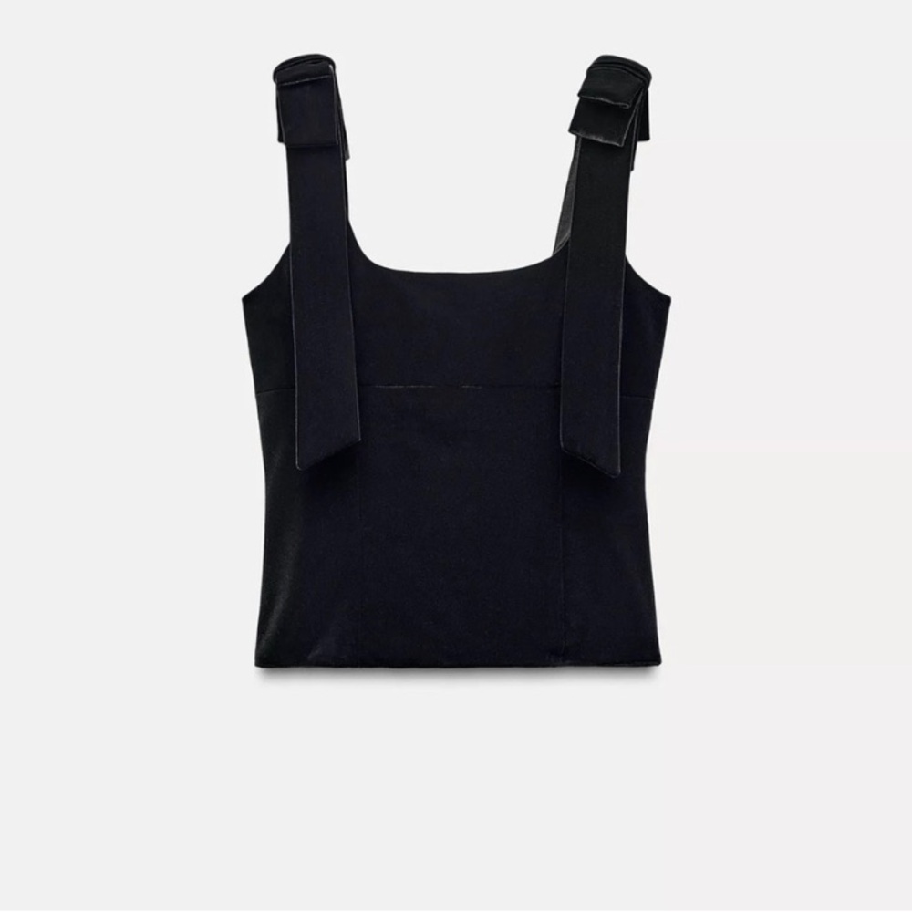 Zara Velvet Black Bows Top S NWT